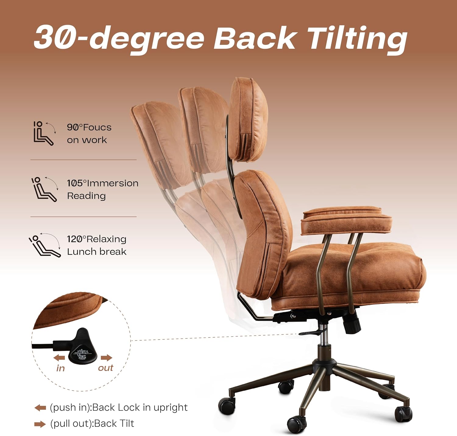CAODOC Big and Tall Office Chair, 300LBS Suede Fabric Executive Office Chair Whit Lumbar Support, Managerial Home Desk Chair, Heavy Duty High Back Computer Chair(Suede Brown)