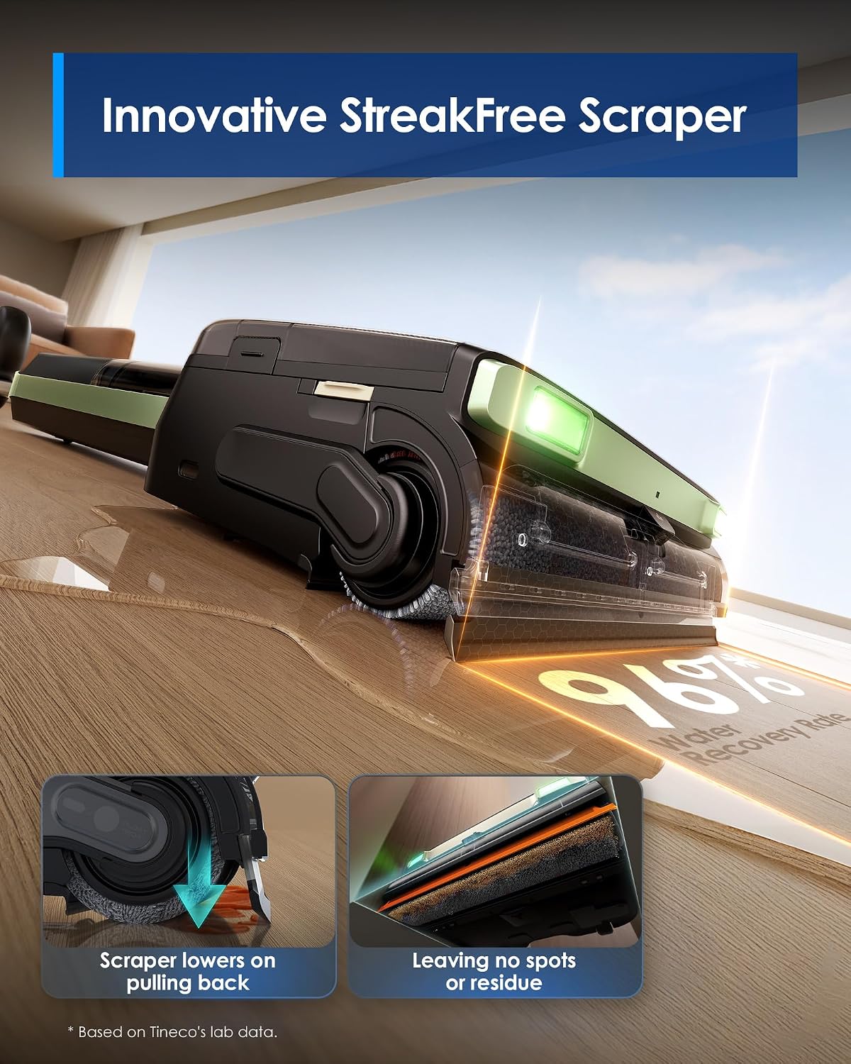 Tineco Floor ONE S7 Master Wet Dry Vacuum Cleaner, 23kPa Suction Vacuum Mop with DustReveal Green Headlight, 65 Min Runtime, 185°F Flashdry, 3.9inch Ultra-Slim Stretch Mop