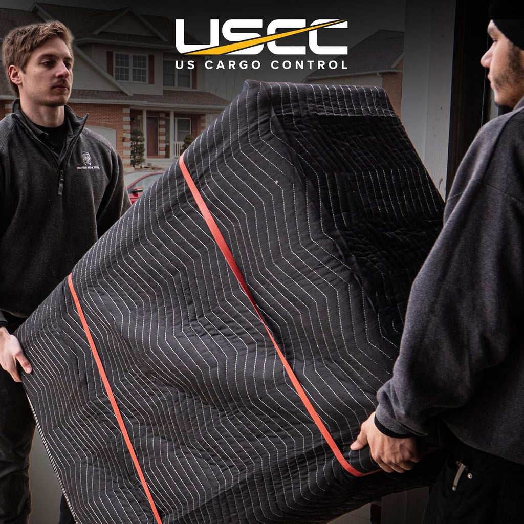 US Cargo Control Moving Blankets 72'x80' 12-Pack, (65 lbs/doz weight), Heavy Duty Packing Blankets for Moving Furniture, Shipping, and Storage, Black Quilted Furniture Pads, MBDELUXE Econo Deluxe