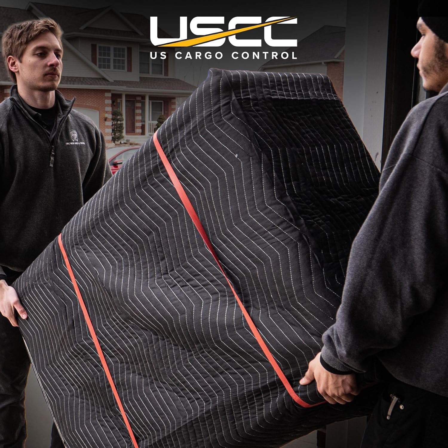 US Cargo Control Moving Blankets 72'x80' 12-Pack, (65 lbs/doz weight), Heavy Duty Packing Blankets for Moving Furniture, Shipping, and Storage, Black Quilted Furniture Pads, MBDELUXE Econo Deluxe