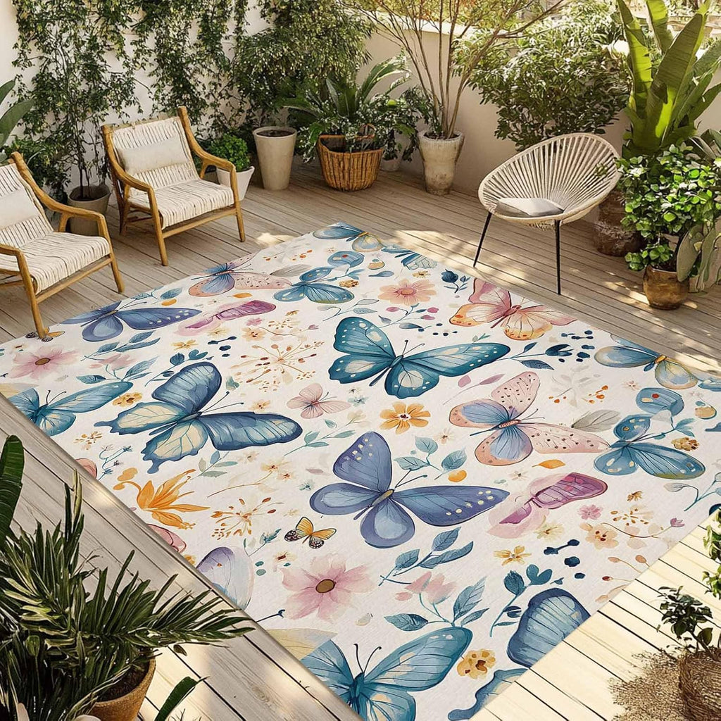 Outdoor Rug 4x6ft Retro Butterfly Leaves Patio Area Rugs Waterproof Easy Cleaning Non Shedding Thick Mats Vintage Carpet for Indoor Outdoor Porch Deck Backyard Balcony