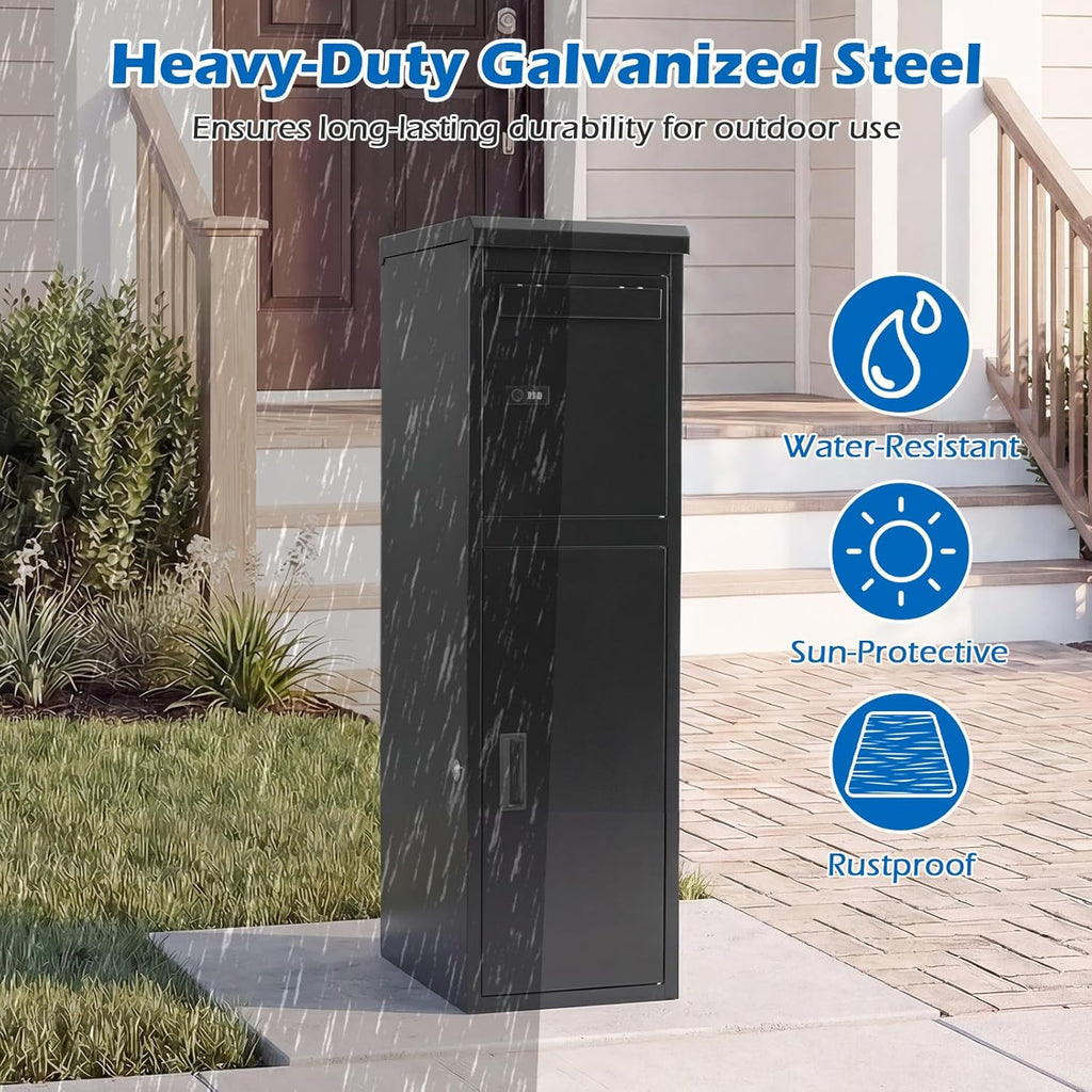 Goplus Package Delivery Boexes for Outside, 12.5' x 16.5' x 43.5' Galvanized Steel Parcel Drop Boxes with Lock, Anti-Theft Design, Package Mailbox for Home, Office, Yard, Curbside