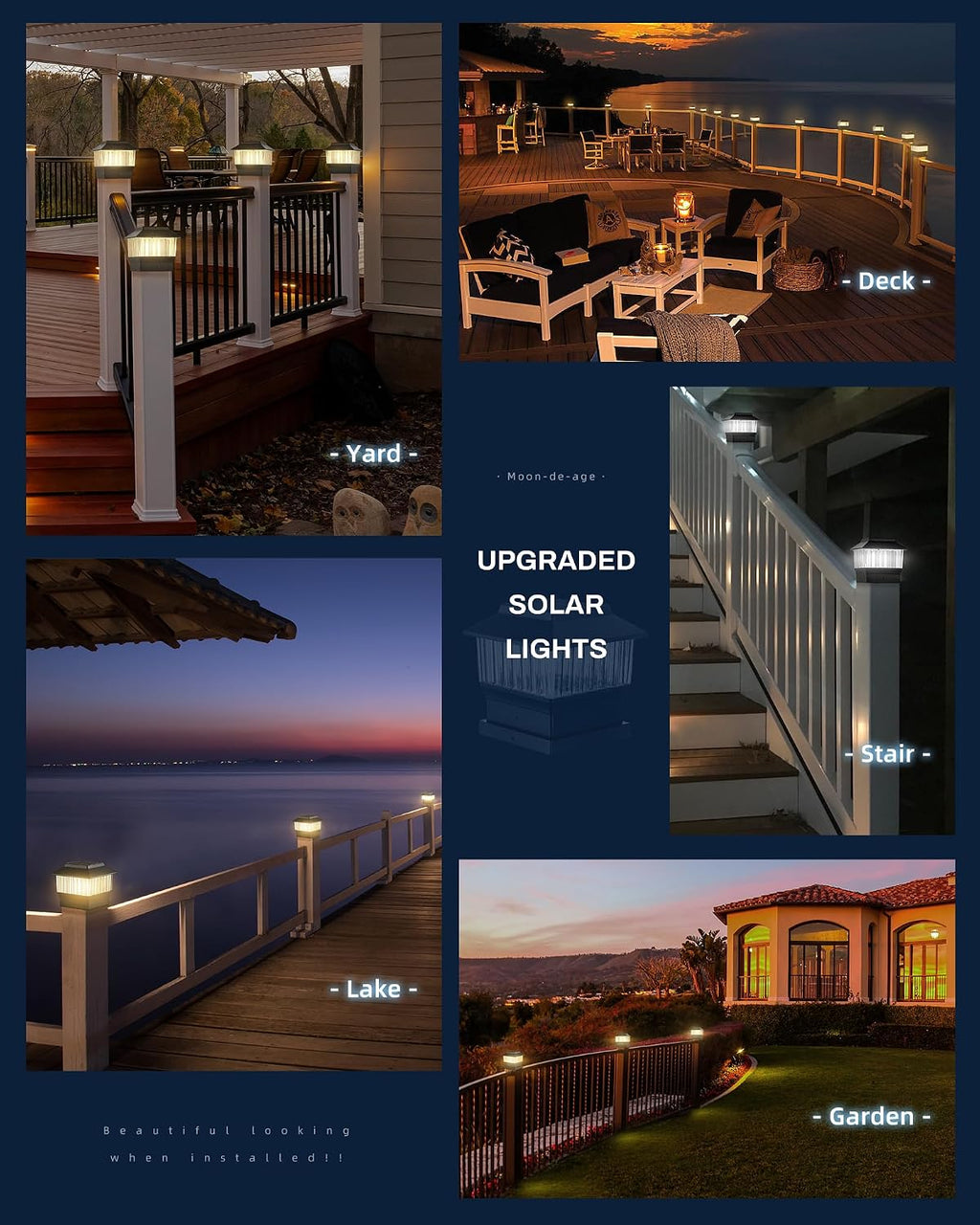 8 Pack Fence Post Solar Lights Outdoor, 3 Modes 4x4 3.5x3.5 4.5x4.5 Or 5.5x5.5 Post Cap Lights - 50 Lumen LED Deck Patio Garden Yard Mailbox Decoration Waterproof, Black