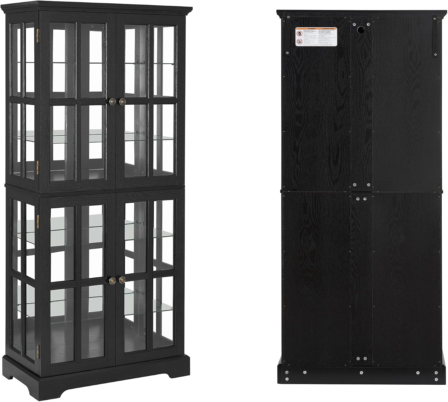 68' H Lighted Curio Display Cabinet Display Case,Wooden Glass Cabinet w/ 4 Adjustable Shelves & Glass Doors, 6 Tier Vintage Accent Storage Case w/Mirrored Back Pane for Home (Black)