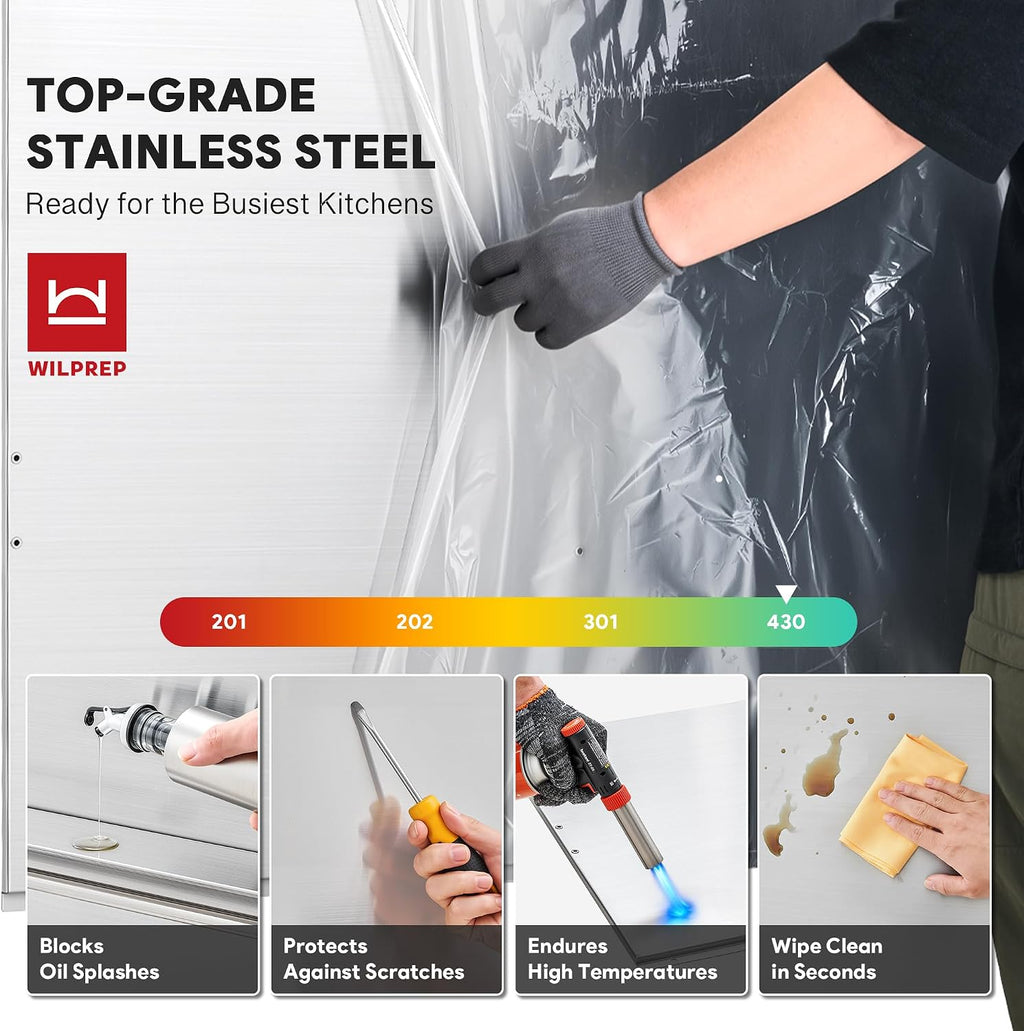 Wilprep Stainless Steel Stove Backsplash, 36'x24' Range Hood Backsplash with Storage Shelf Magnetic Knife Rack, Range Backsplash with Predrilled Holes, Stainless Steel Backsplash for Stove Range Hood