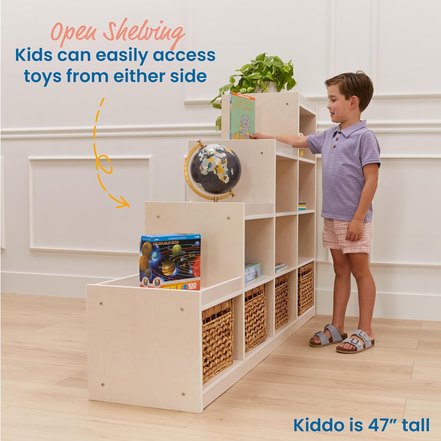 ECR4Kids 4-3-2-1 Double-Sided Cube Storage Organizer, Classroom Furniture, White Wash