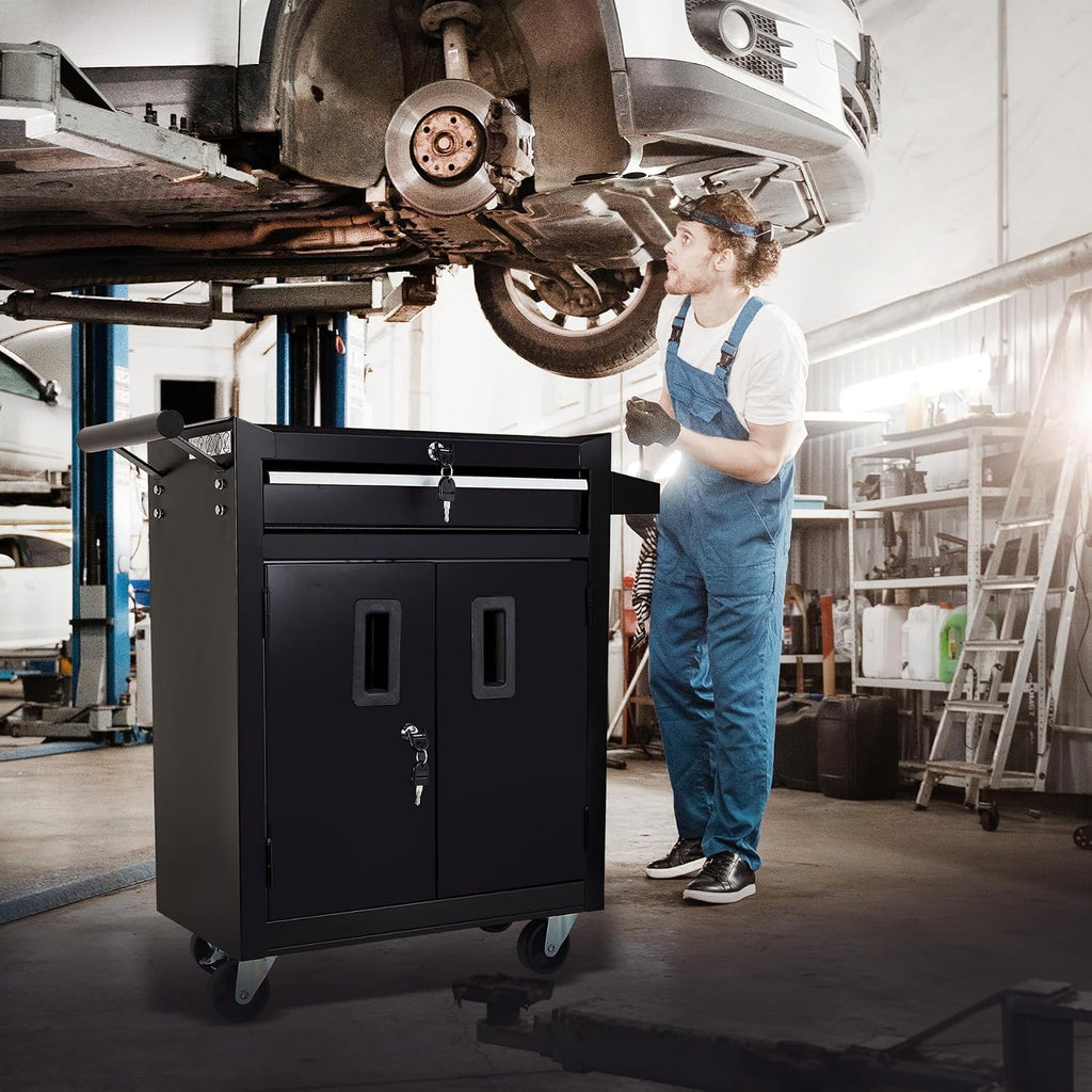Tool Box Organizer, 21inch Rolling Tool Chest with Wheels, Lockable Rolling Tool Cabinets, Tool Cart with Drawers for Workbench, Craftsman, Mechanic, Garage, Workshop(Black, 1 Drawer)