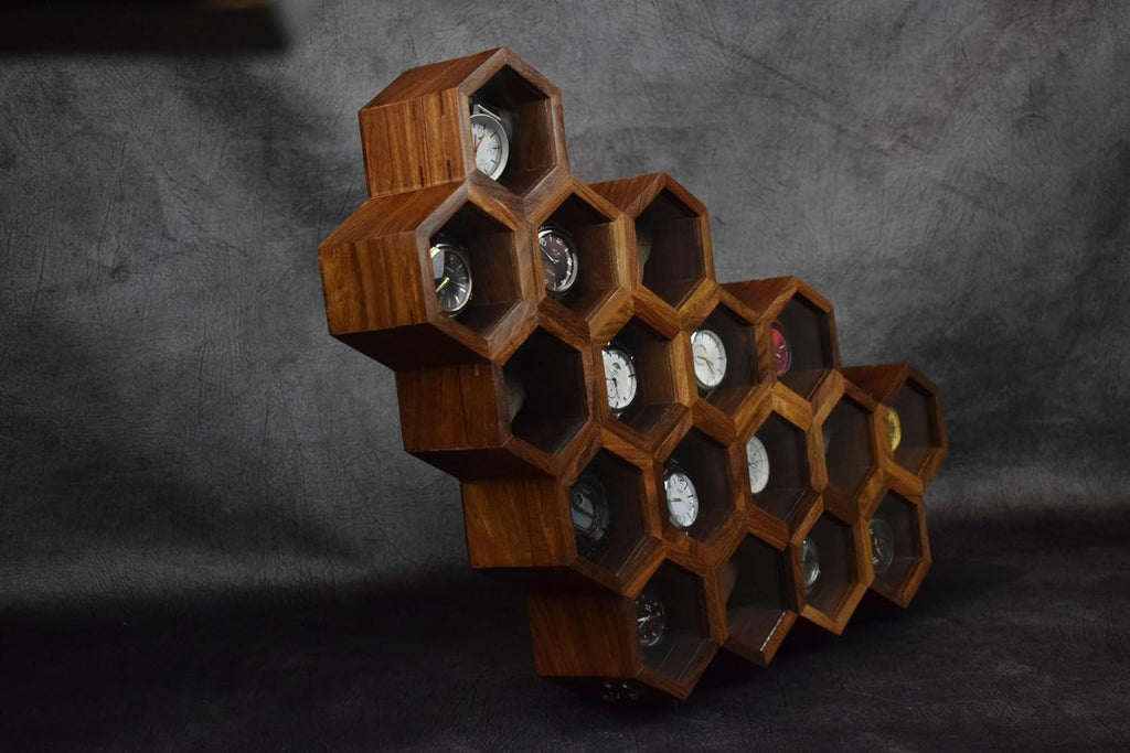 Extra Large Superior Rosewood Honeycomb Watch Box Display Case Holder Collector Organizer for Men, Men's Vintage Watch Storage Box to Store and Keep your Watches Safe and Sophisticated.