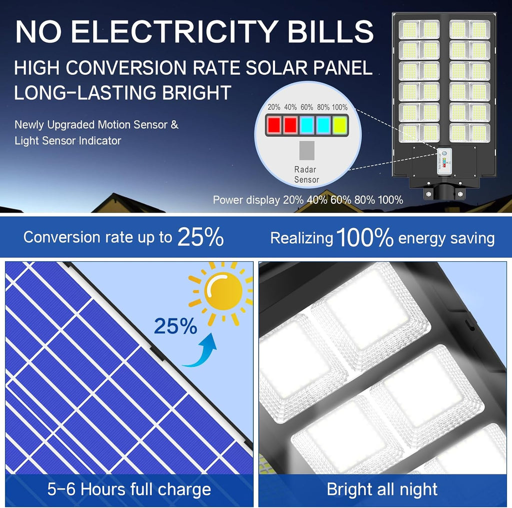Solar Street Light 9000W, 7000K Solar Lights Outdoor, Motion Sensor Flood Lights with Remote Control, Dusk to Dawn IP66 Waterproof Outside Security Light for Parking Lot, Yard, Garage, 2 Pack