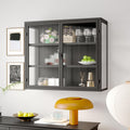 Retro Style Haze Double Glass Door Wall Cabinet with Detachable Shelves for Office, Dining Room,Living Room, Kitchen and Bathroom Black