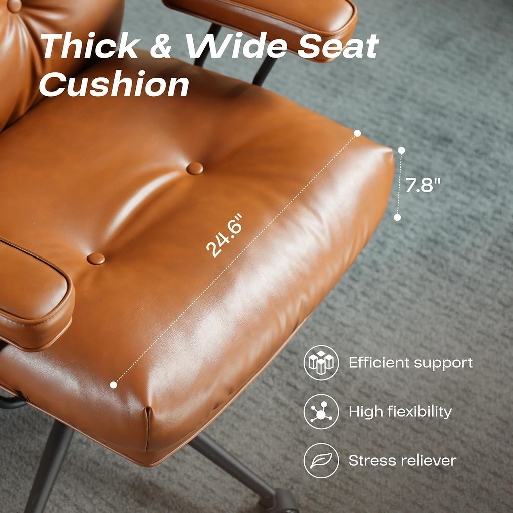 CAODOC Big and Tall Office Chair, 300LBS PU Leather Executive Office Chair Whit Lumbar Support, Managerial Home Desk Chair, Heavy Duty High Back Computer Chair(PU Leather Brown)