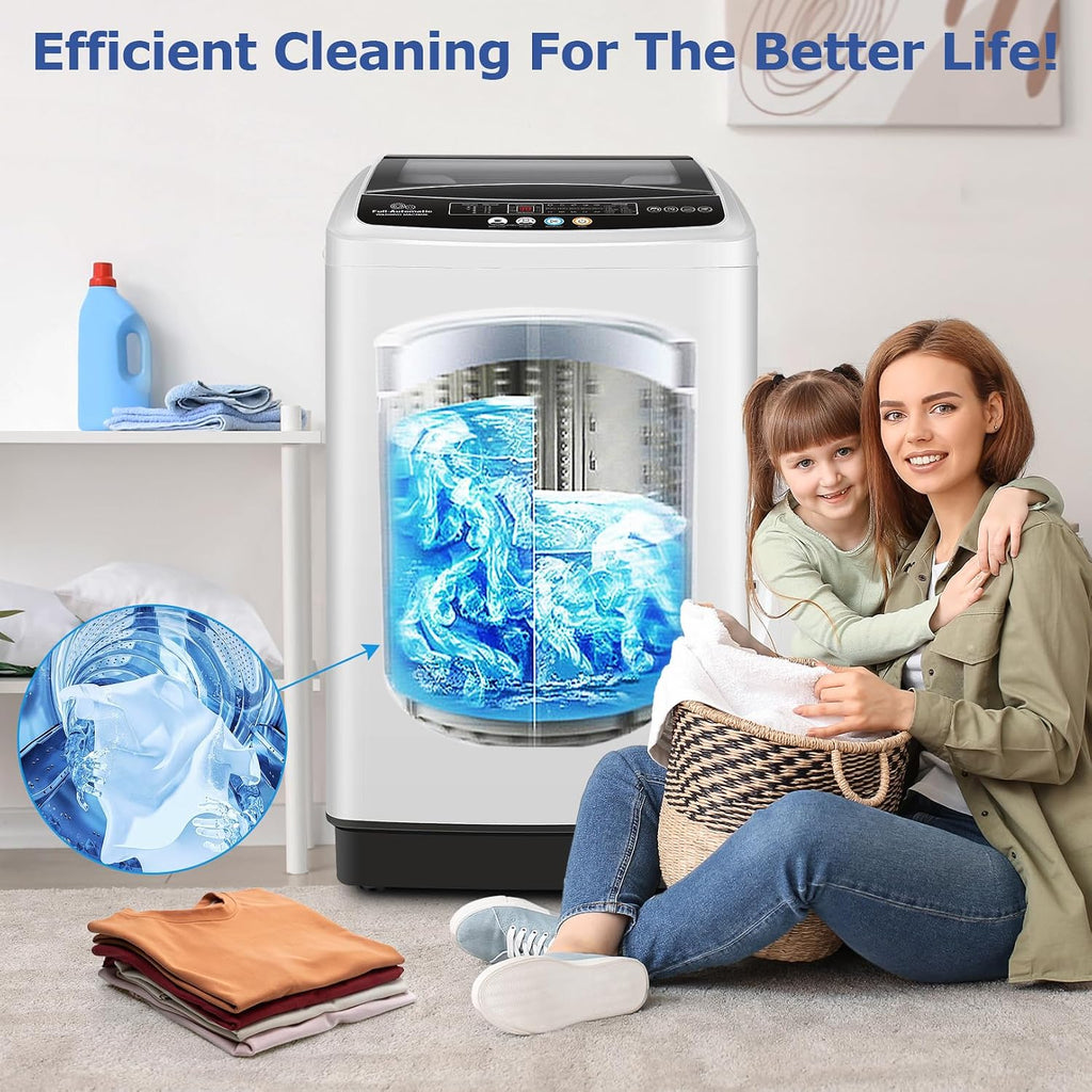 Nictemaw Portable Washing Machine 20Lbs Portable Washer Machine with Drain Pump, 2.8 Cu.ft Washer and Dryer Combo with 10 Programs 8 Water Levels Compact Washer for Apartments- Slow-Close Glass Cover