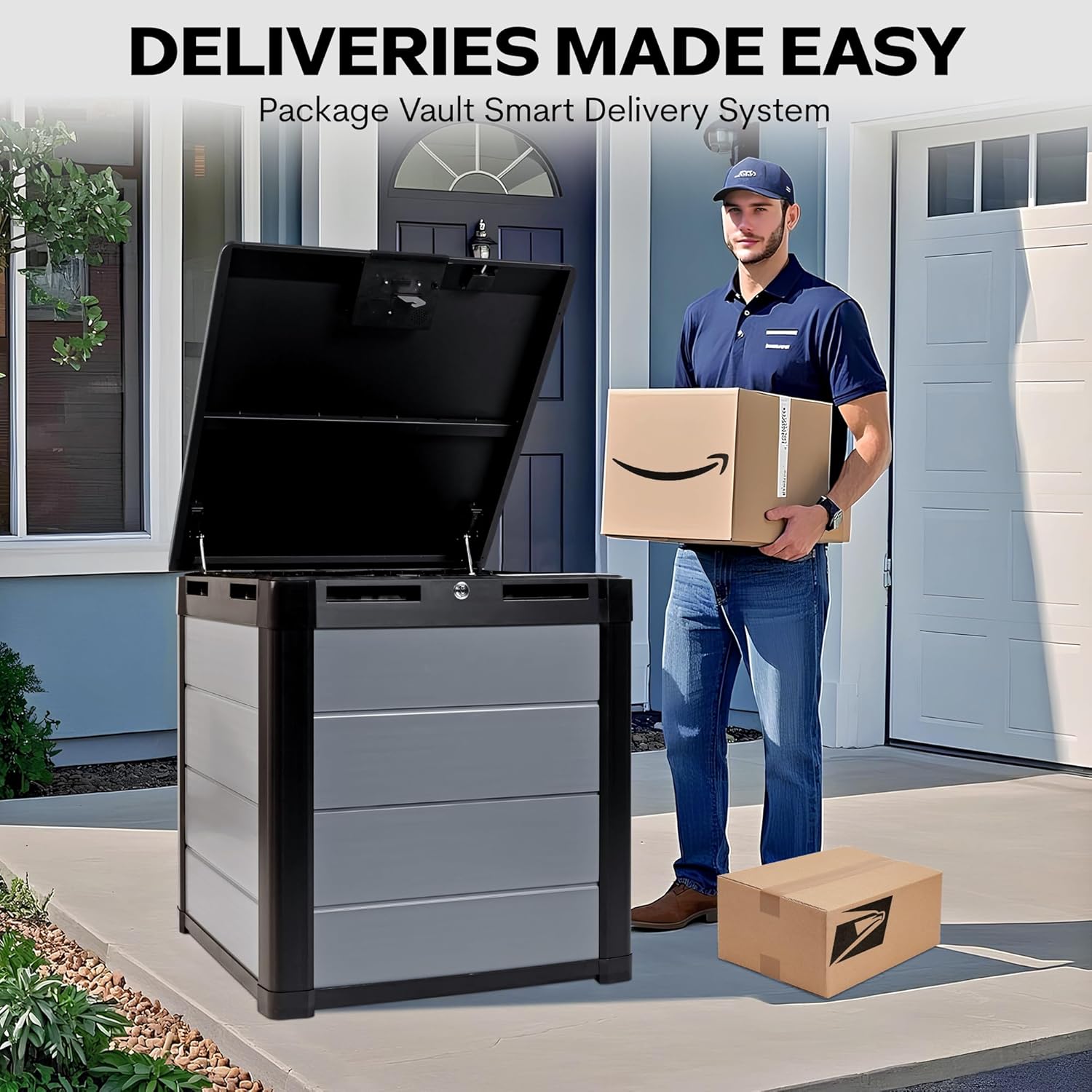 Package Vault- Robust Large Smart Delivery Lock Box 'Package Theft Prevention' with a Smart Bluetooth Lock, Great for Outdoor Patios and Porches to Keep Your Packages and Deliveries Safe