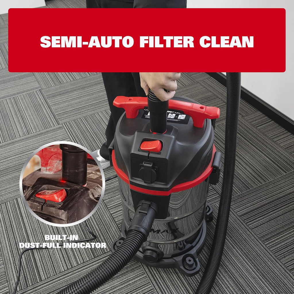 ECOMAX Dust Extractor, Shop Vac, Semi-auto Filter Clean, HEPA Filter, 8 Gallon Stainless Steel Tank 6.5 HP Wet Dry Vacuum, Anti-Static Hose, Dust-Full Indicator, for Woodworking