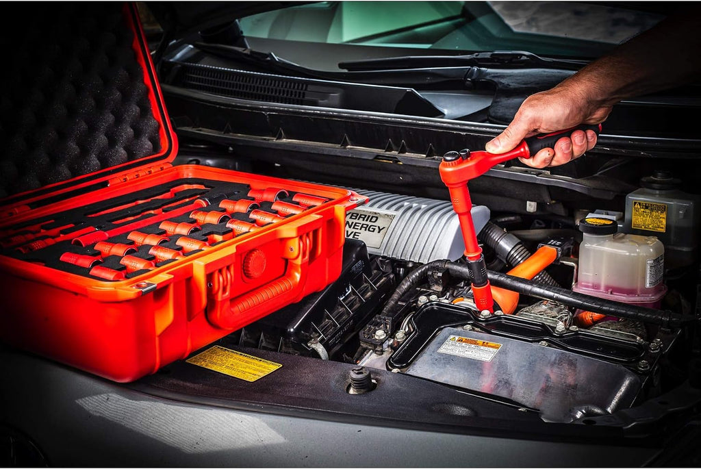 Powerbuilt 50 Pc.1000V Insulated Electricians VDE Tool Set with Waterproof Case, 3/8 in. Dr. Ratchet, 16 Pc. Socket Sizes 10-24mm, 10 Pc. Screwdriver, 6 Pc. Pliers - 240259