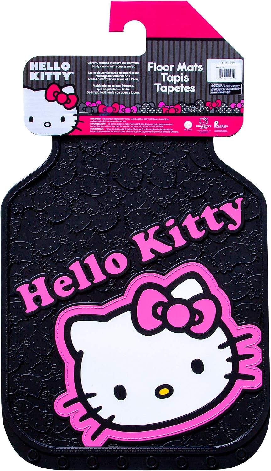 Plasticolor 008890ZA1 Hello Kitty Collage Hot Pink Sanrio Front & Rear Floor Mats and Steering Wheel Cover Set for Car Truck SUV - 5PC