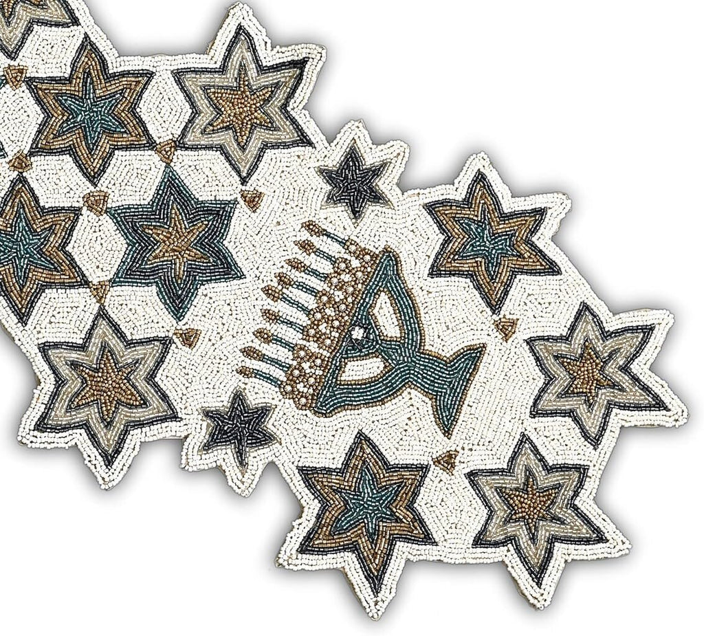 Handmade Beaded Hanukkah Table Runner, Hanukkah Candles Table Runner 13X36 Inch