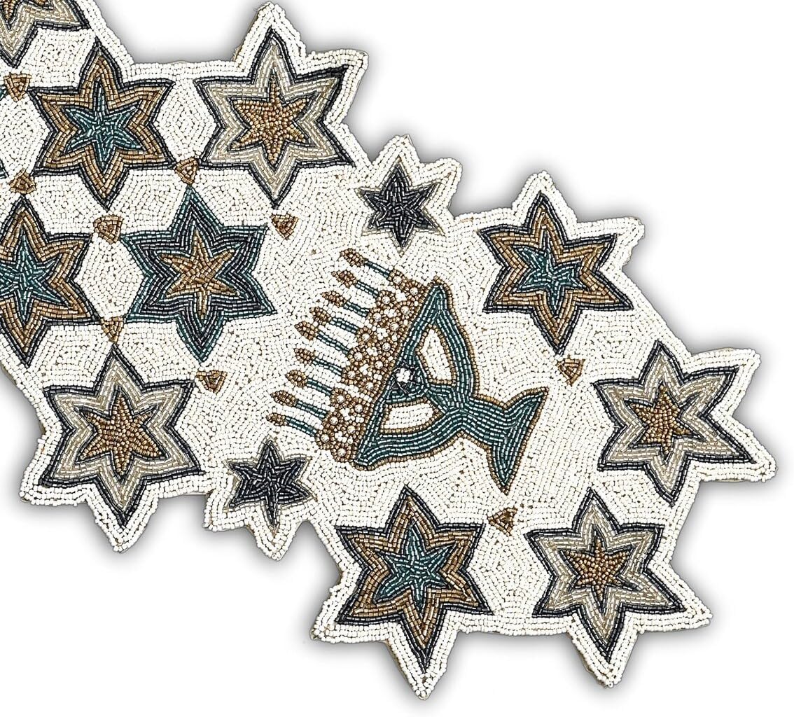Handmade Beaded Hanukkah Table Runner, Hanukkah Candles Table Runner 13X36 Inch