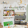 51.1' W Large Toy Storage Organizer with Stuffed Animal Storage, Kids Bookshelf with 4 Removable Toy Bins, Movable Toy Box with Buildable Baseplate Lid for Lego Bricks, Ideal for Kids Room Playroom