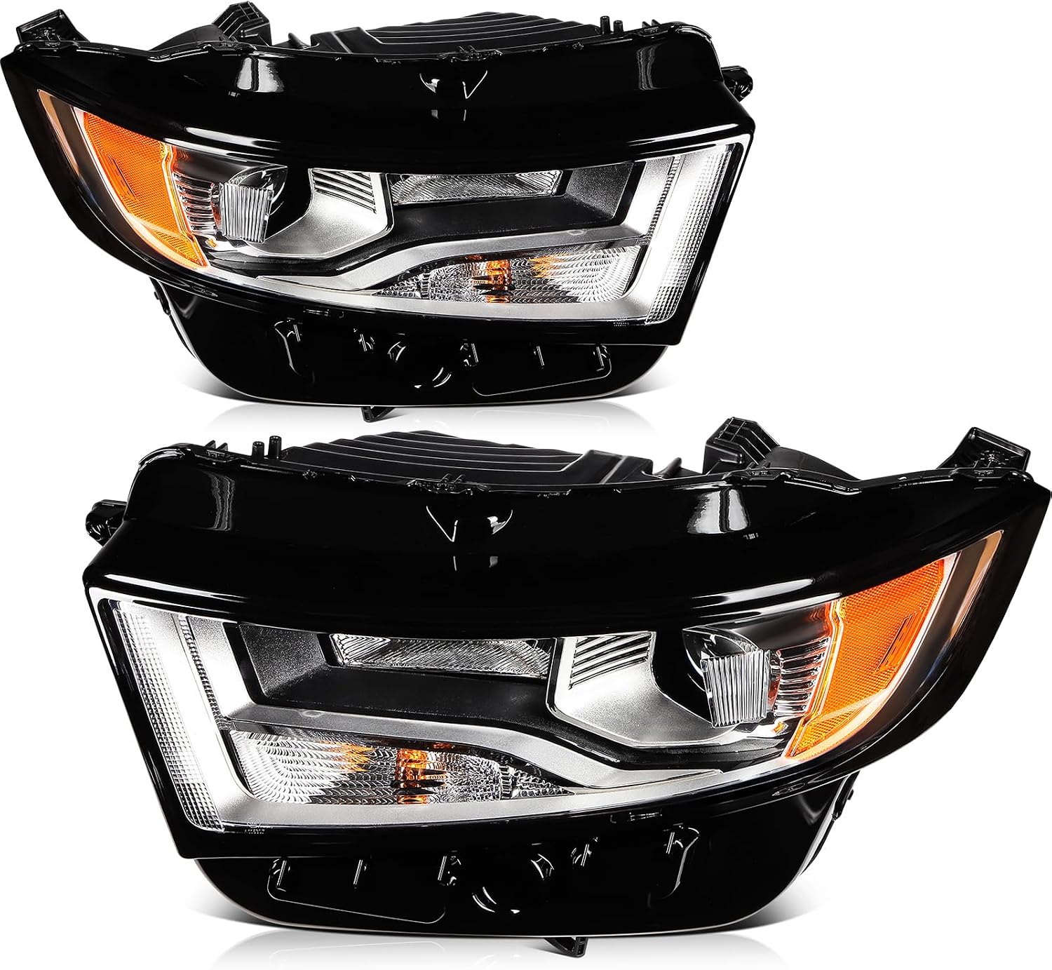 Headlight Assembly Fit 2015-2018 for Edge Driver & Passenger Side Headlight Black Housing Amber Reflector FT4Z13008A