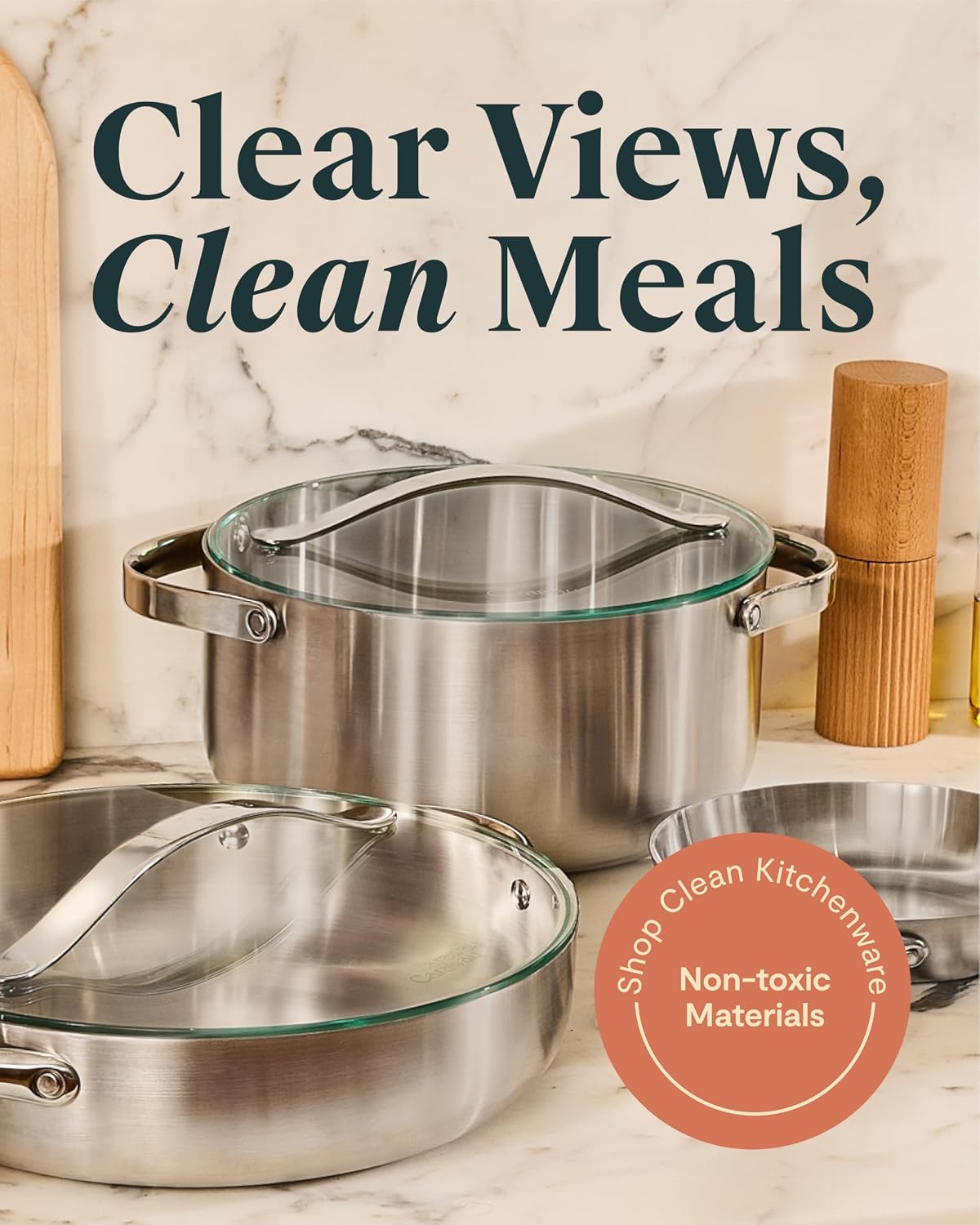 Caraway Glass Lids Set for Pots and Pans - Made With Tempered Glass - Sized to Fit Caraway Ceramic-Coated & Stainless Steel Cookware - Includes 3 Sizes - 8', 10.5', & 11.8'