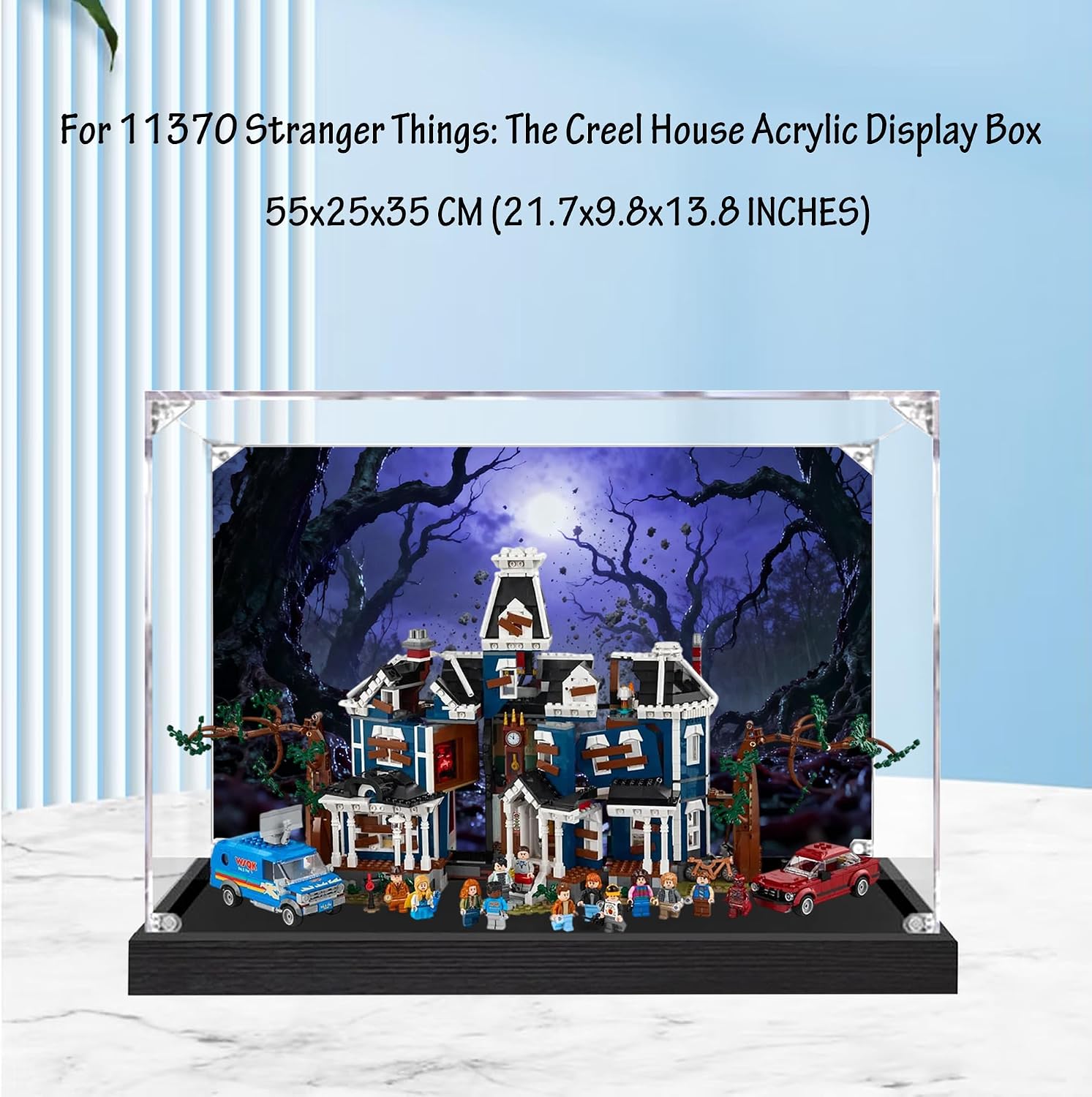 Acrylic Display Case for Lego 11370 Stranger Things: The Creel House Model, 3mm Dustproof Display Box, Display Case Compatible with Lego 11370(Model Not Included) (Background 3MM B)