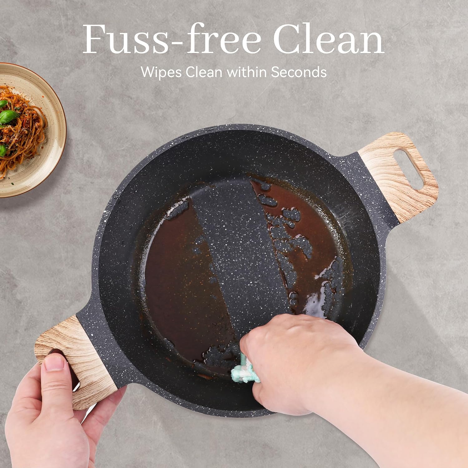 Pots and Pans Set, Nonstick Kitchen Cookware Sets，23Pcs Black Granite Induction Non-Toxic Healthy Kitchen Cooking Set w/Frying Pans, Saucepans, Griddle, EggPan（PFOS, PFOA Free）