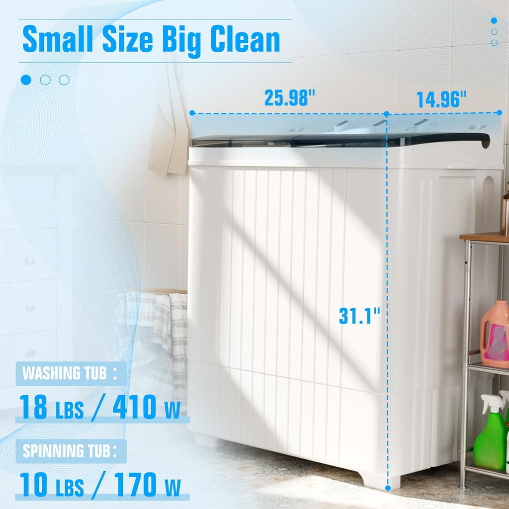 Pataku Portable Washing Machine, 28 Lbs Compact Mini Washer and Dryer Combo,Twin Tub Laundry Washer with Spin Cycle, Soaking Function Ideal for Apartment, Dorms, RVs Camping, Grey