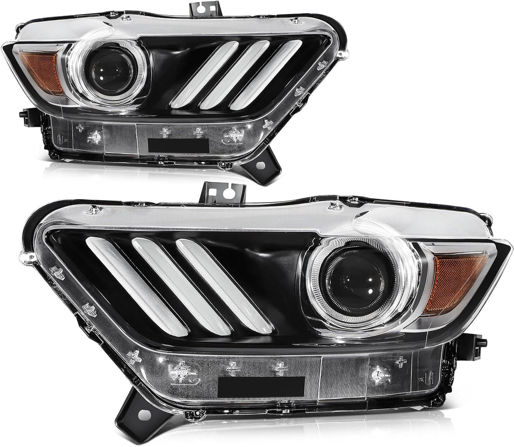 Headlights Fit 2015-2020 for Mustang Driver & Passenger Side Headlight Assembly Black Housing Amber Reflector FO2518124