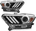 Headlights Fit 2015-2020 for Mustang Driver & Passenger Side Headlight Assembly Black Housing Amber Reflector FO2518124