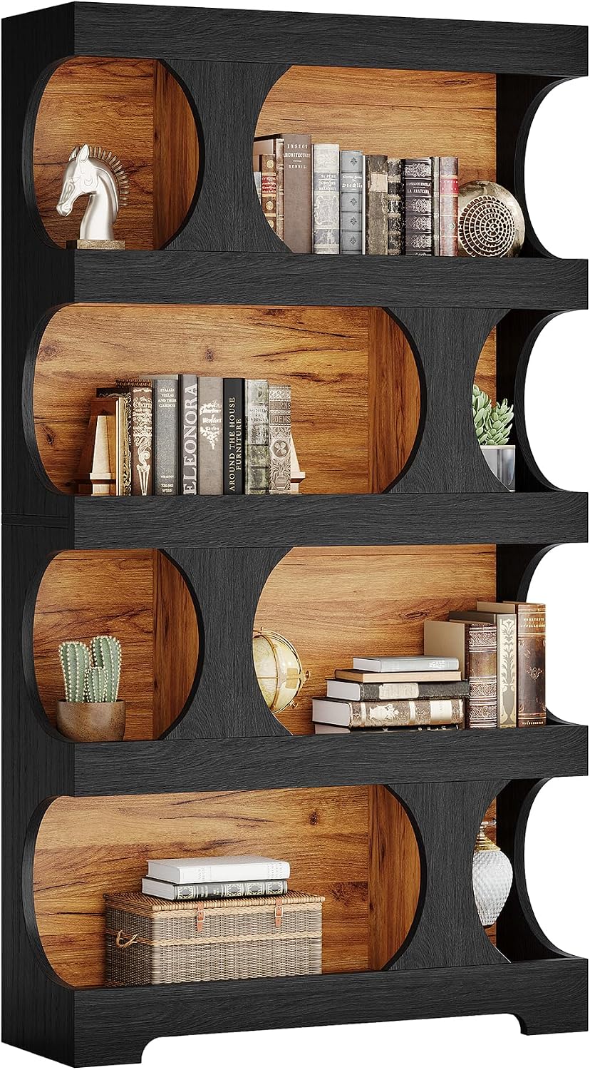Tribesigns 71' Tall Black Bookcase, Modern Asymmetrical Bookshelf, 4-Tier Freestanding Display Shelf with Classic Shape, Large Library Book Shelf for Living Room, Home Office