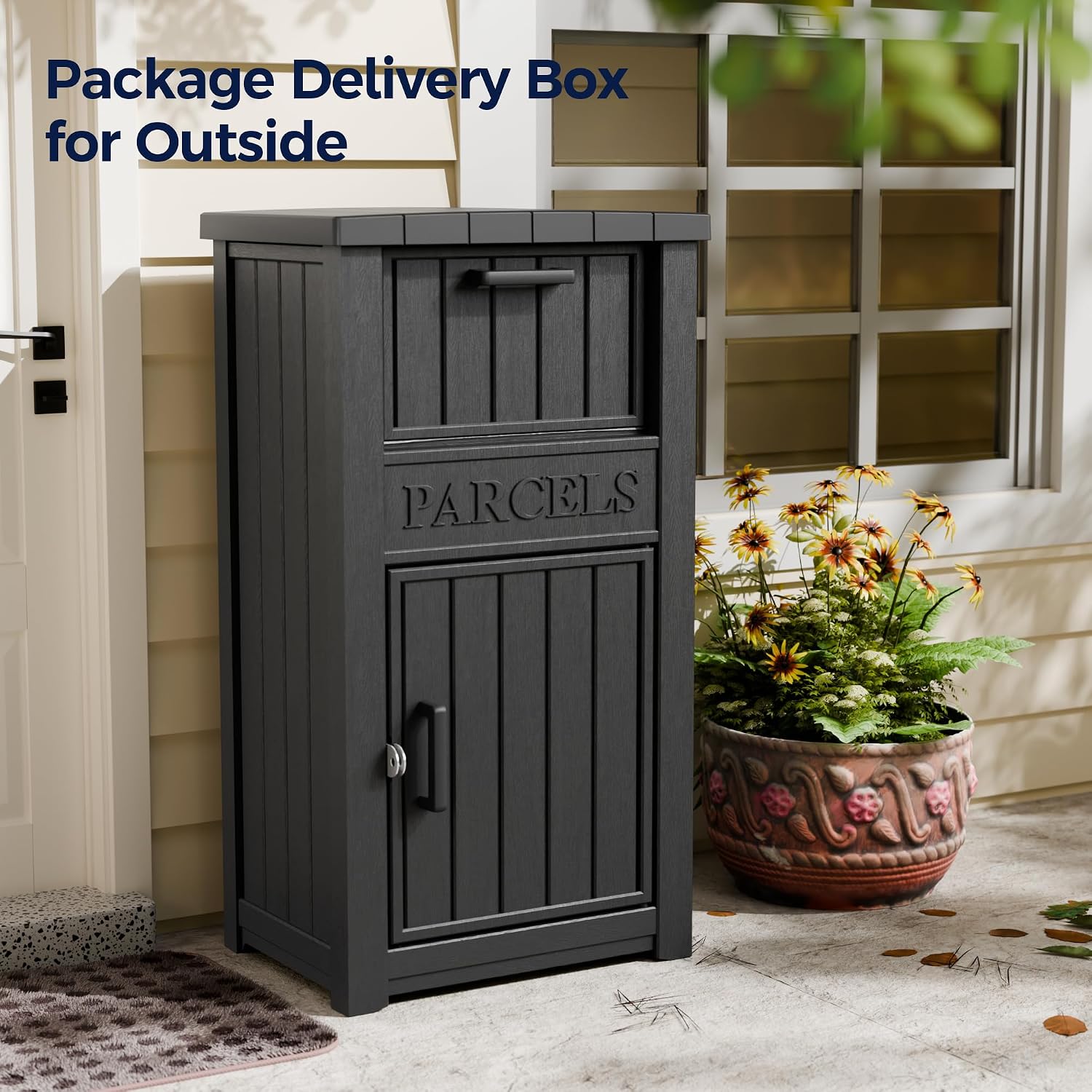 Outdoor Package Delivery Boxes, Lockable Anti-Theft Waterproof Delivery Boxes for Outdoor Use, Package Drop Box for for Porch, Curbside, House Storage, Black