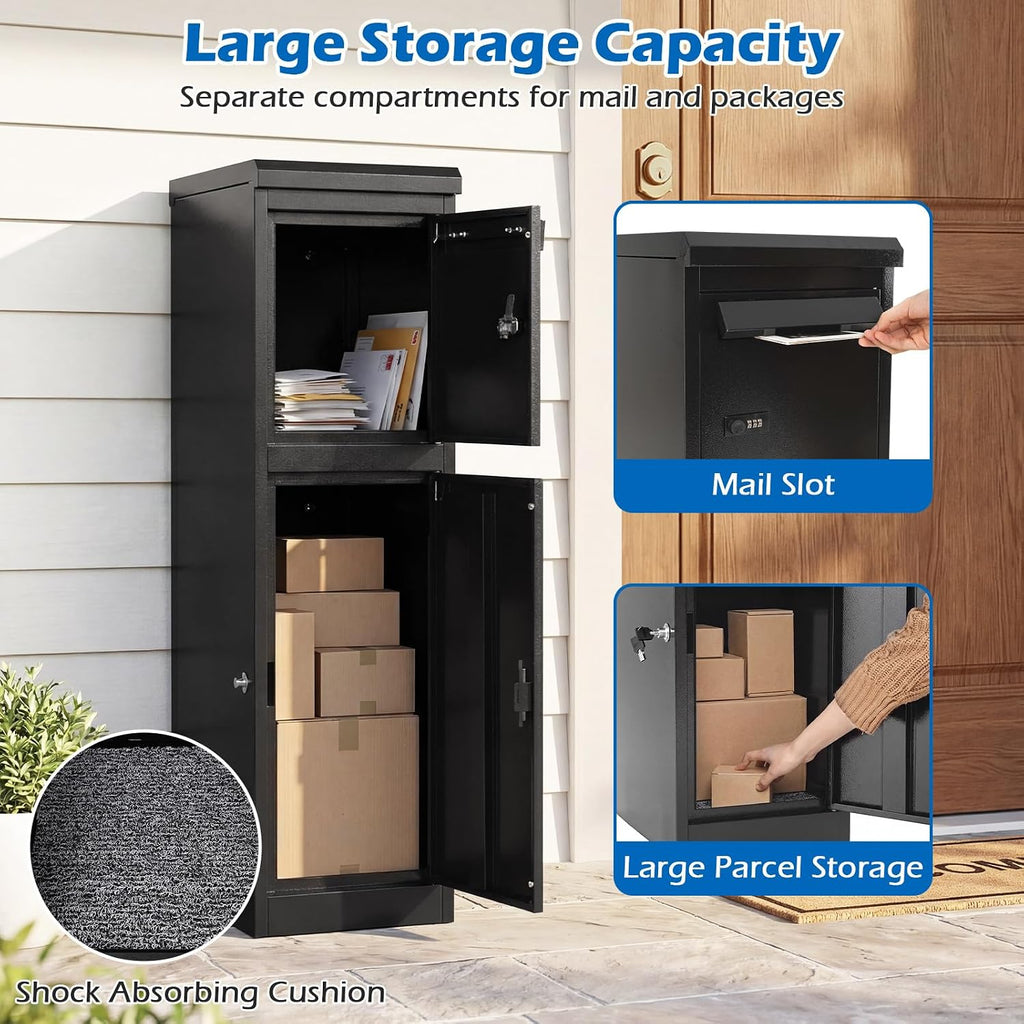 Goplus Package Delivery Boexes for Outside, 12.5' x 16.5' x 43.5' Galvanized Steel Parcel Drop Boxes with Lock, Anti-Theft Design, Package Mailbox for Home, Office, Yard, Curbside