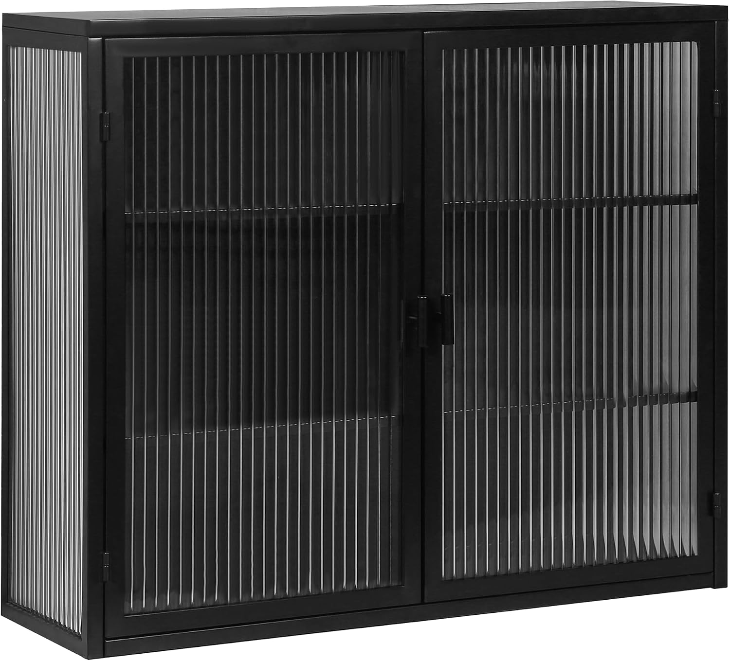 Retro Style Haze Double Glass Door Wall Cabinet with Detachable Shelves for Office, Dining Room,Living Room, Kitchen and Bathroom Black