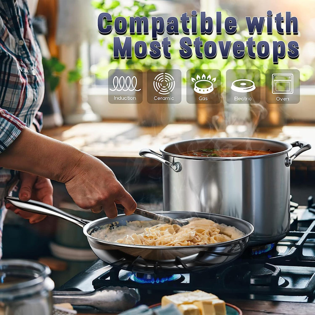 Cooks Standard Multi-ply Clad Stainless Steel Cookware Set, Includes Saucepans, Steamer, Stockpot, Frying Pans with Lids, Induction Compatible, Dishwasher Safe, Oven Safe, 10-Piece