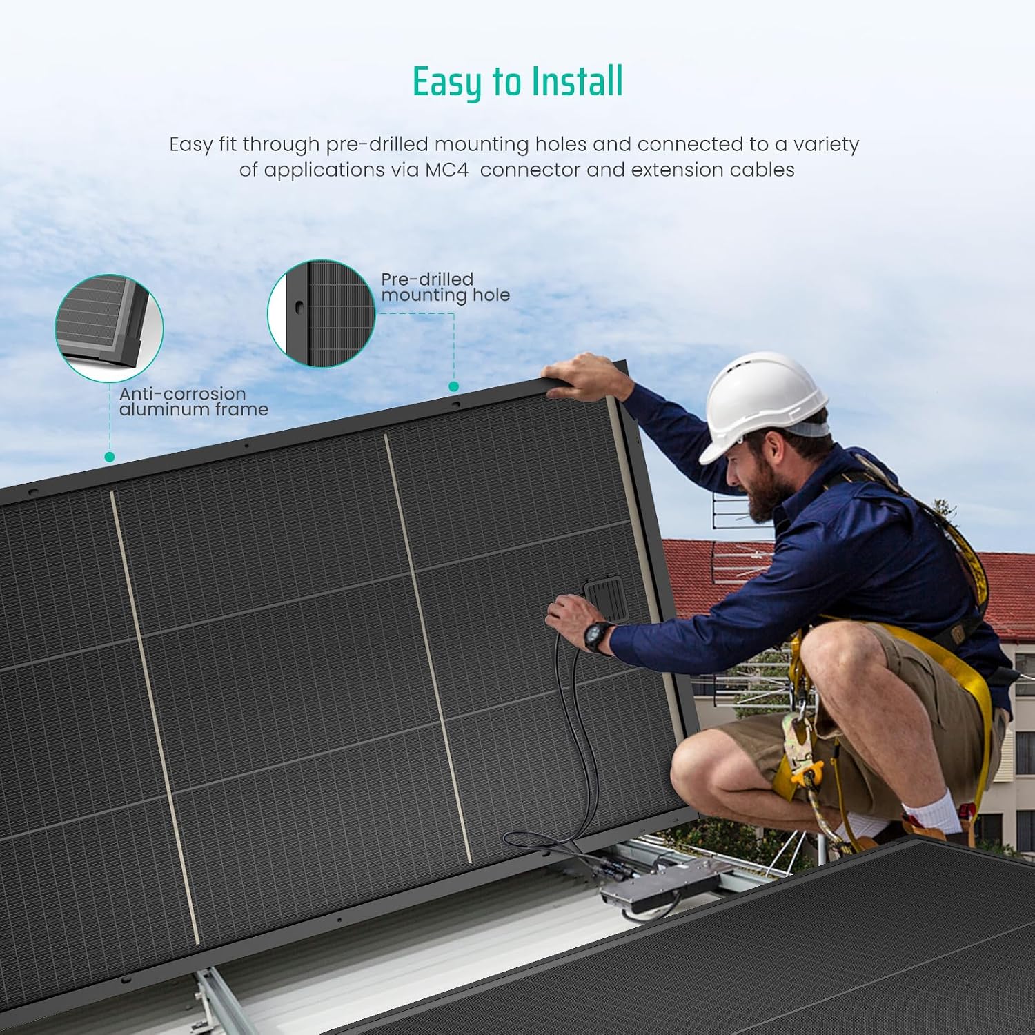 Bifacial 200 Watt Solar Panel, 12V 200W 16BB N-Type High Efficiency Solar Panels, 25% High Coversion Rate Solar Module PV Charge for RV Camping Home Boat Marine Off-Grid