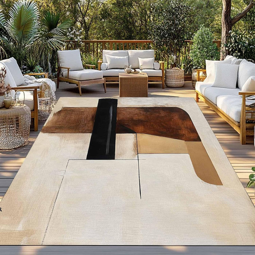 Outdoor Rug 4x6ft Vintage Abstract Mid Century Graffiti Art Patio Area Rugs Waterproof Easy Cleaning Non Shedding Thick Mats Retor Carpet for Indoor Outdoor Porch Deck Backyard Balcony