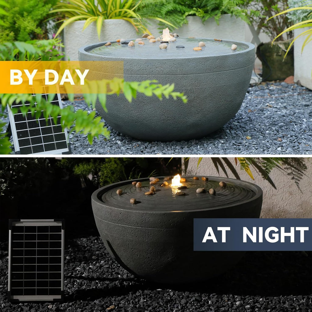 Tankana Solar Water Fountain Outdoor Garden Bubbler Large Water Feature Outdoor Fountains Solar Powered with Pebbles for Patio Deck Yard Home Decor Gray, 23.5 'L X 23.5' W X 13' H