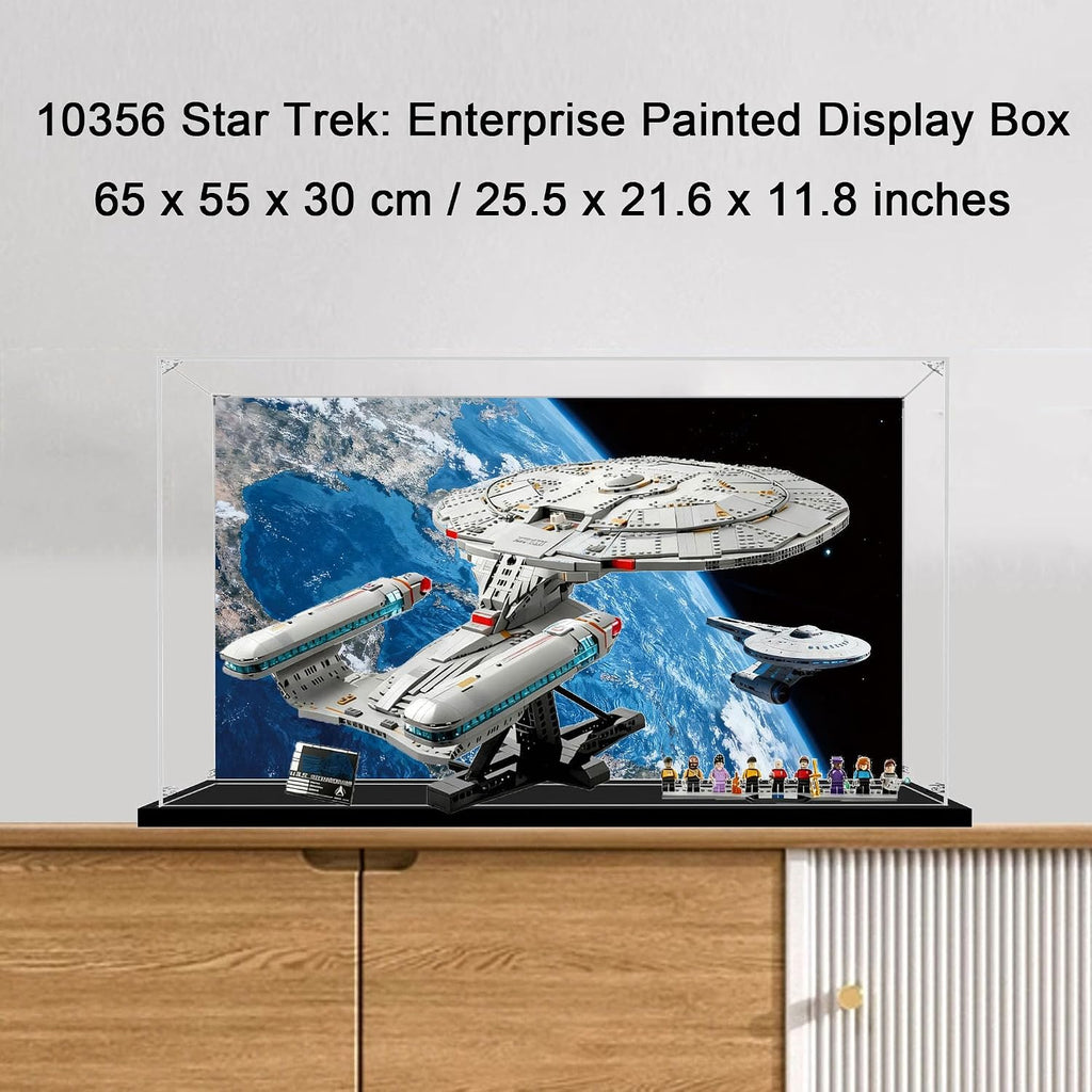 Acrylic Display Case for Lego 10356 Star Trek: Starship Enterprise, Dustproof Transparent Storage Box, Display Box Compatible with 10356 (Box Only) (Painted Background D)