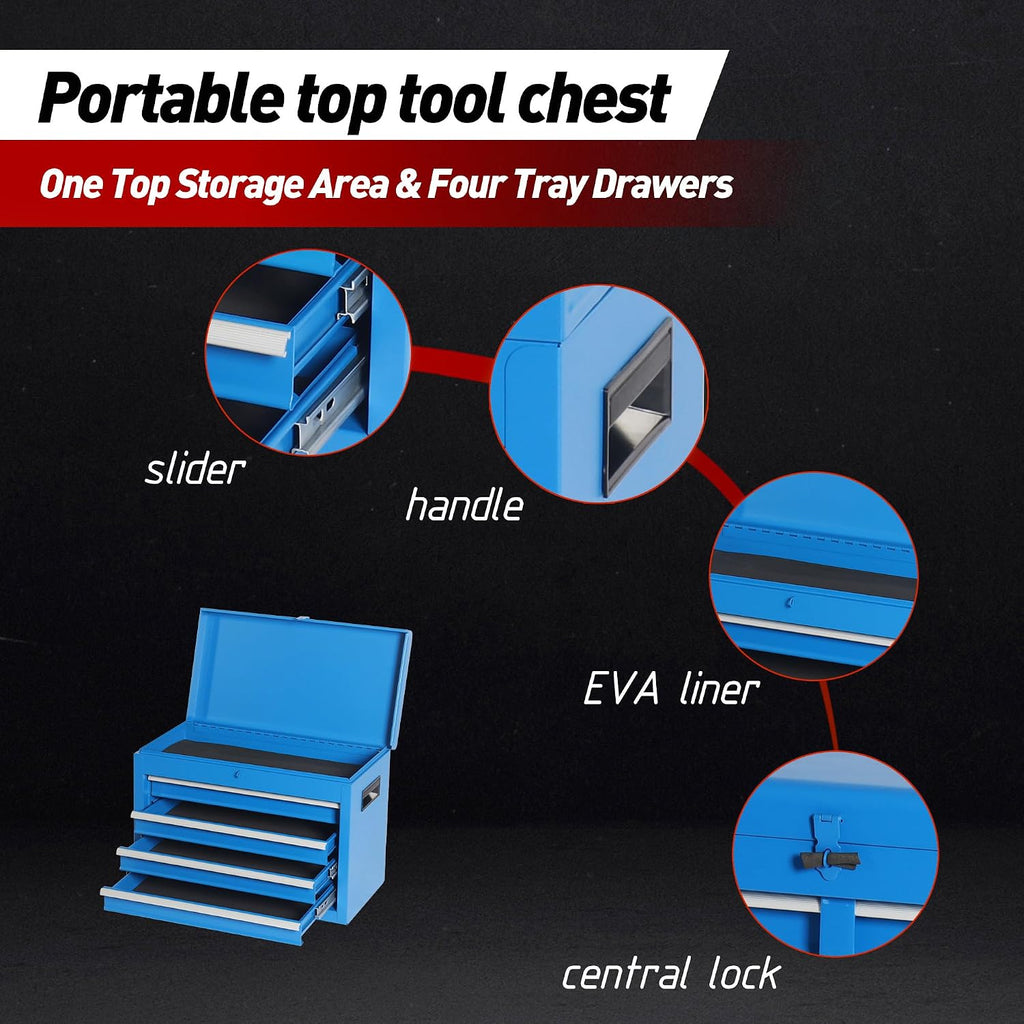 5-Drawer Rolling Tool Storage Chest Cabinet with Detachable Top Tool Box, Liner, Universal Lockable Wheels,37.6'x 20.7'x 11' Expandable, Locking Mechanism, Metal Tool Cart for Garage Workshop