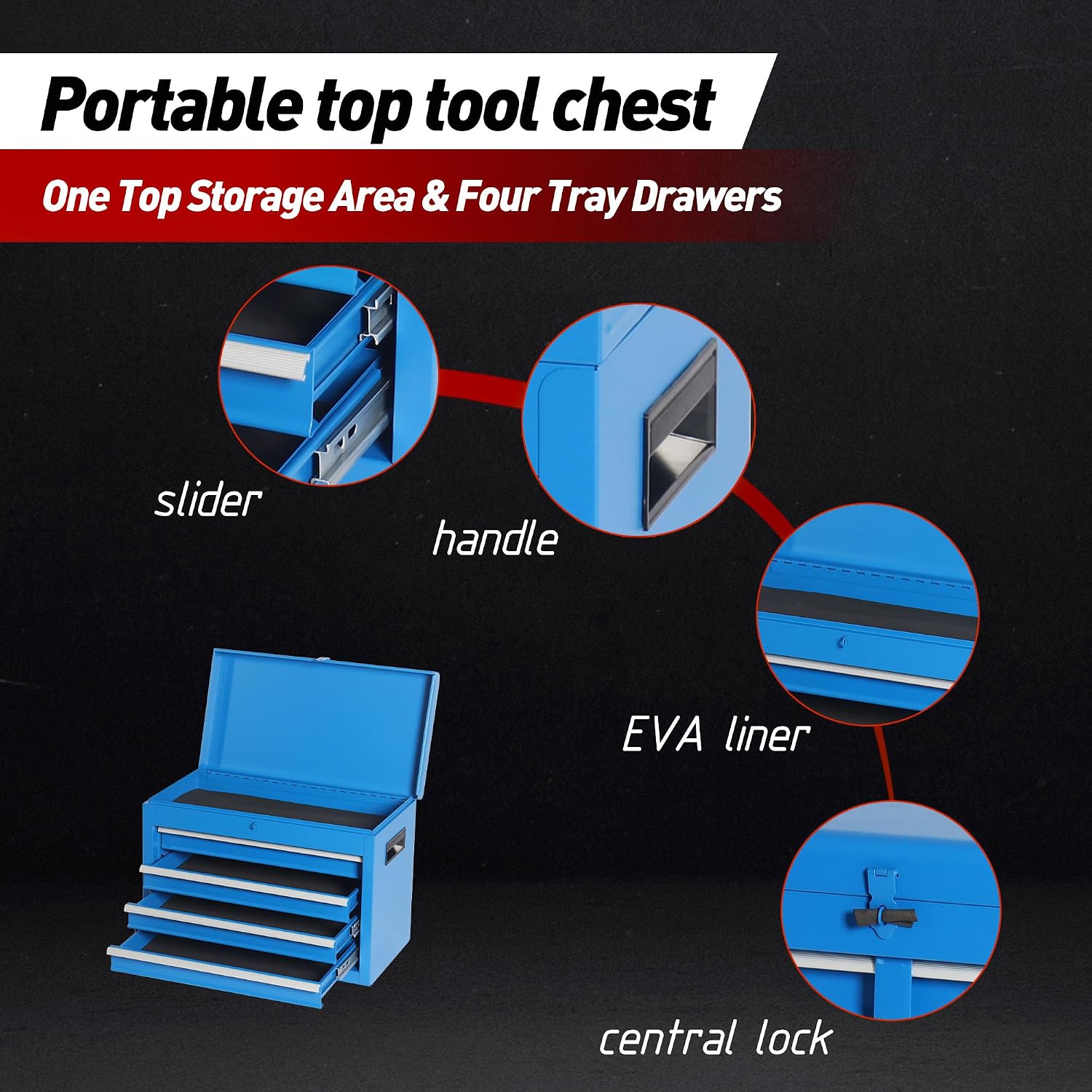 5-Drawer Rolling Tool Storage Chest Cabinet with Detachable Top Tool Box, Liner, Universal Lockable Wheels,37.6'x 20.7'x 11' Expandable, Locking Mechanism, Metal Tool Cart for Garage Workshop