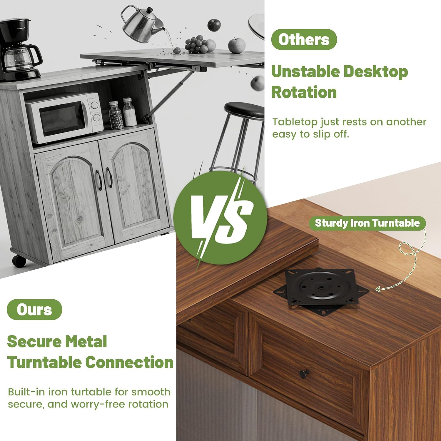 69' Kitchen Island with 360° Rotating Table, Bluetooth Speakers, LED Lighting, Adjustable Shelves, Storage Cabinet & Power Outlet – Walnut Finish Extendable Dining Table for Kitchen, Dining Room, Bar