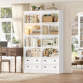 FINETONES 71' Tall Bookshelf with 4 Drawers, 6-Tier Double Wide Bookshelves and Bookcases with Storage, White Bookshelf Large Open Bookshelves Standing Book Cabinet for Home Office, White