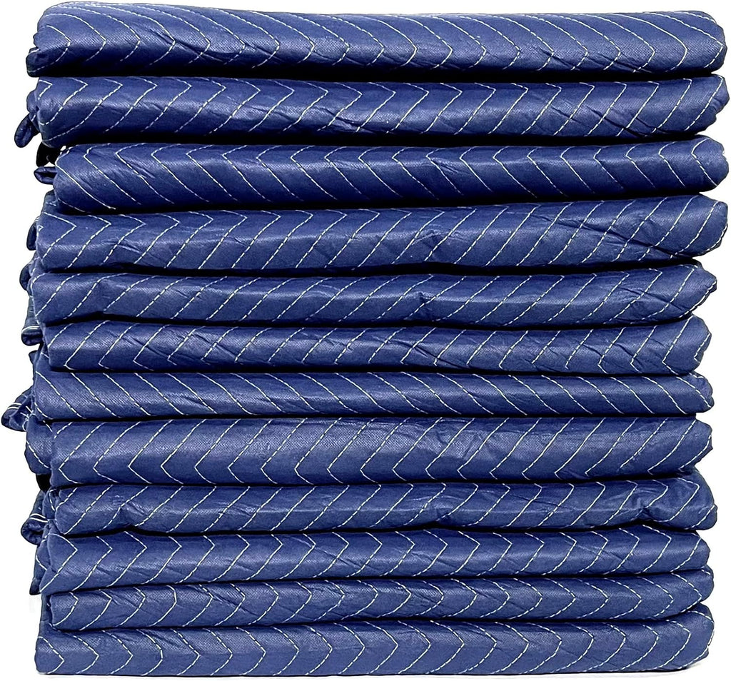 12 Premium Economy Moving Blankets - 80' Long x 72 Wide - 35lb/dozen - Front Blue and Back Black (12pack)