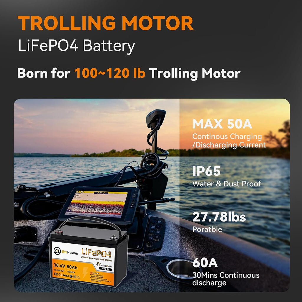 36V 50Ah Trolling Motors Lithium LiFePO4 Battery, Built-in 50A BMS, 1.2C Discharge 60A Current,Deep Cycle Group31 Lithium Iron Phosphate Battery, Perfect for Trolling Motor,RV, Boat, Marine, Solar