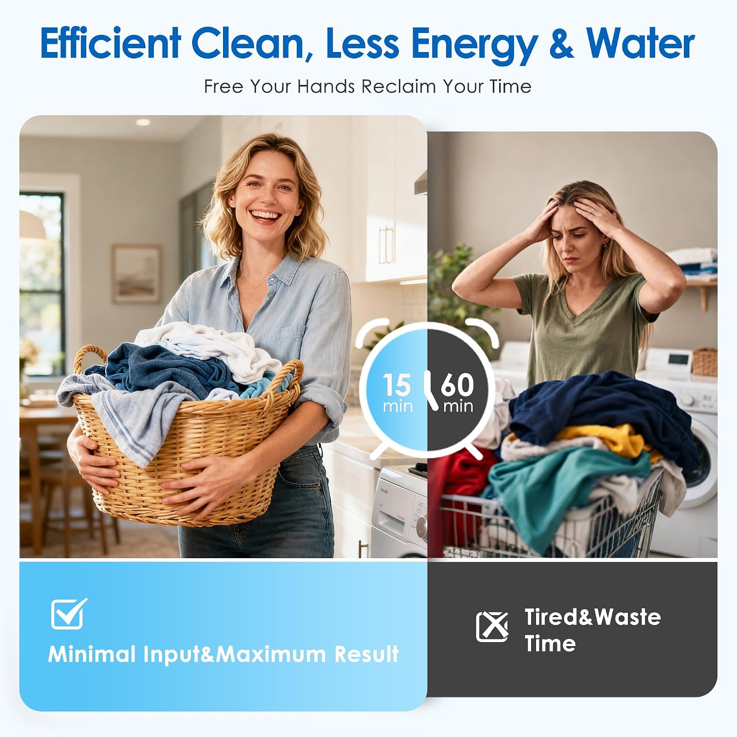 INTERGREAT Portable Washing Machine, 28lbs Compact Twin Tub Washer (18lbs) and Dryer (10lbs) Combo with Timer Knobs, Mini Laundry Washer for Apartments, Dorm, RV, Camping, Blue