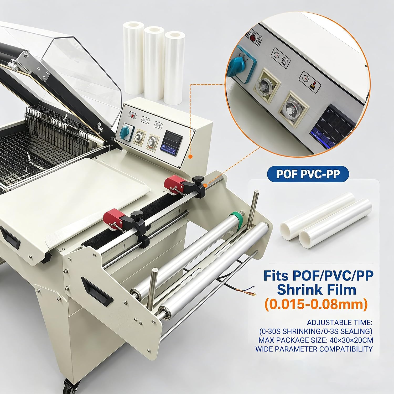 INTBUYING Automatic 2 in 1 Automatic Sealing & Cutting Thermal Shrink Machine L-Shape Sealer & Heat Shrink Tunnel Combo for POF/PVC/PP Film, 3800W for Home Factory School Business FM5540 220V/1PH