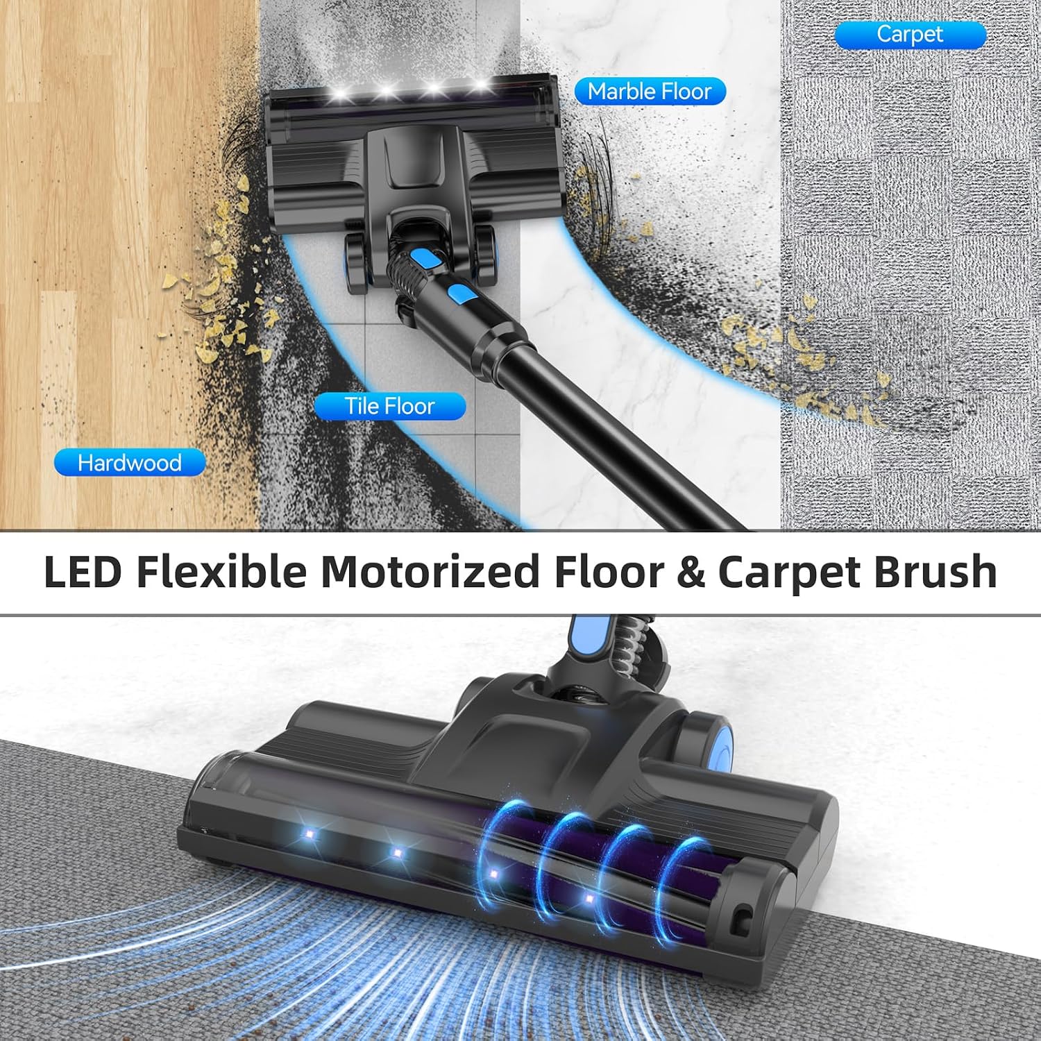 Cordless Vacuum Cleaner, 33000pa Stick with Smart LED Display, Max 50 Mins Runtime, Anti-Tangle Lightweight Handheld for Hard Floor Carpet Pet Hair Home