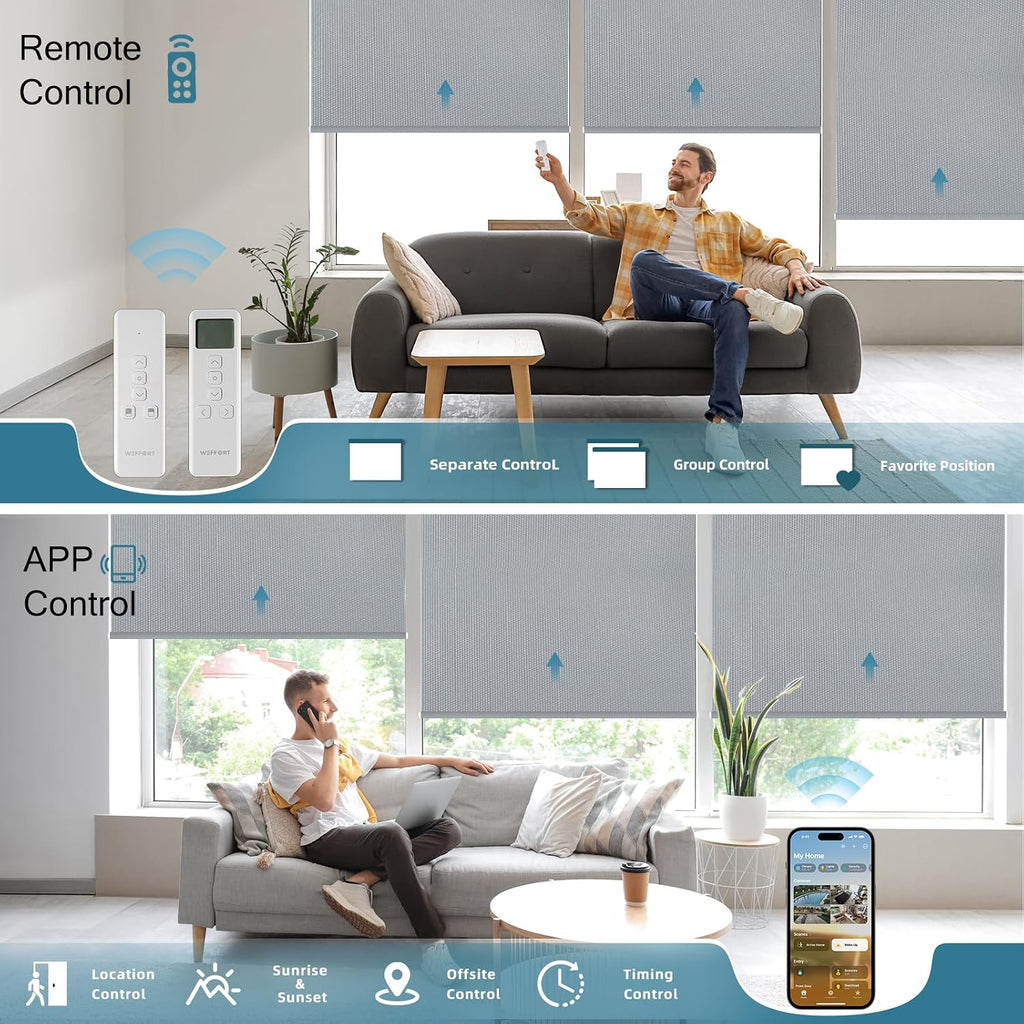 Motorized Shades,Smart Blinds with Remote,100% Blackout Roller Blinds,Work with Google Assistant,Homekit,Automatic Shades,Custom Widths from 16' to 110',Vinyl Medium Grey