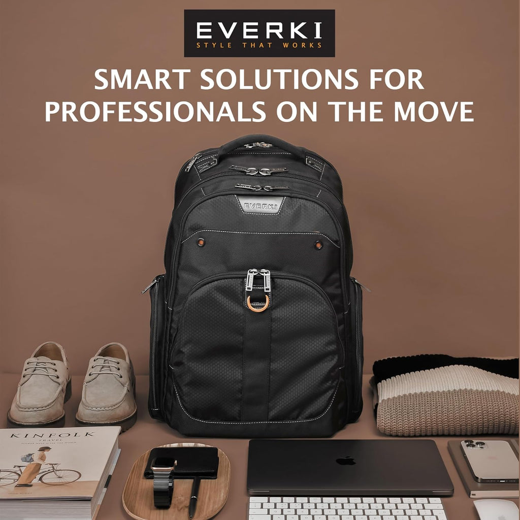 EVERKI Atlas Business Laptop Backpack Bundle + Compression Packing Cube Set - Packing Cubes for Backpack & Trolley 4.6L & 9L + 29L/32L Laptop Backpack for Work, Travel, Men & Women - Black & Orange